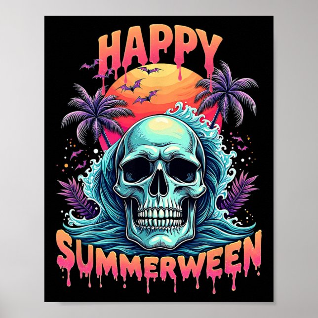 Póster Feliz Summerween Esqueleto de Verano Sandía Jack-o (Frente)