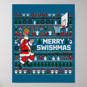 Póster Feliz Swishmas Santa Baloncesto Suéter Feo Estilo
