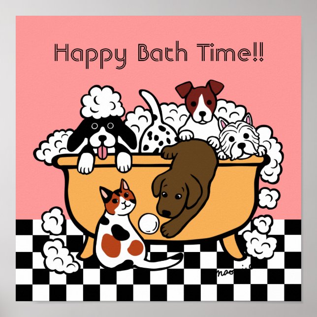 Póster Feliz tiempo de baño Chocolate Labrador Personaliz (Frente)