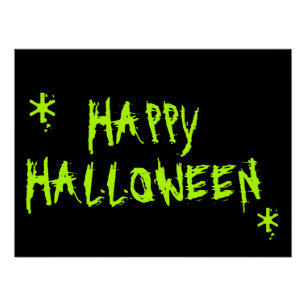 Póster Feliz tipografía de neón verde negro de Halloween