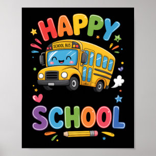 Póster Feliz último día de escuela Autobús escolar lindo