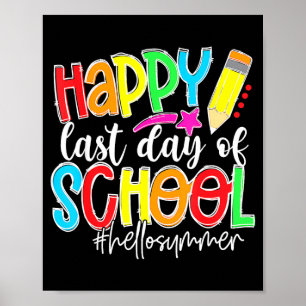Póster Feliz último día de escuela maestro niños graduaci