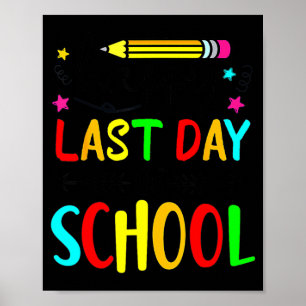Póster Feliz último día de escuela niños maestro estudian