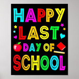 Póster Feliz último día de escuela niños niño maestro est