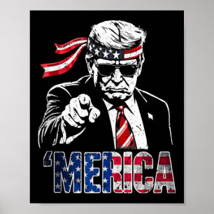 Póster Feliz Vintage Trump 4 de julio Patriótico Merica A