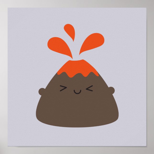 Póster Feliz Volcán Kawaii (Frente)