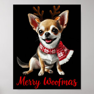 Póster Feliz Woofmas Chihuahua Perro Meme Con Cuernos De