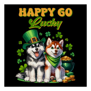 Póster Feliz y Afortunado Husky Lindo Día de San Patricio
