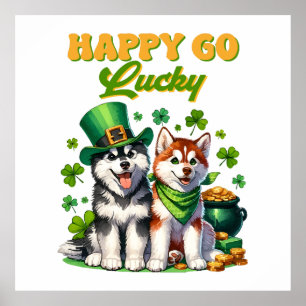 Póster Feliz y Afortunado Husky Lindo Día de San Patricio