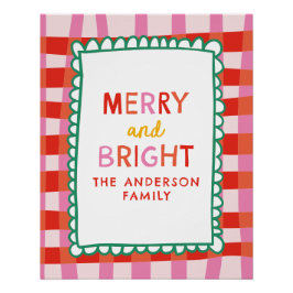Póster Feliz y brillante Gingham personalizado Rojo y Ros