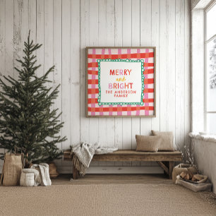 Póster Feliz y brillante Gingham personalizado Rojo y Ros