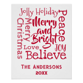 Póster Feliz y brillante otros Navidades diciendo rojo