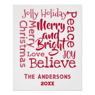 Póster Feliz y brillante otros Navidades diciendo rojo
