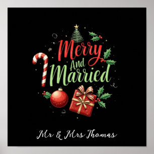 Póster Feliz y Casado Celebrando su Primer Navidad