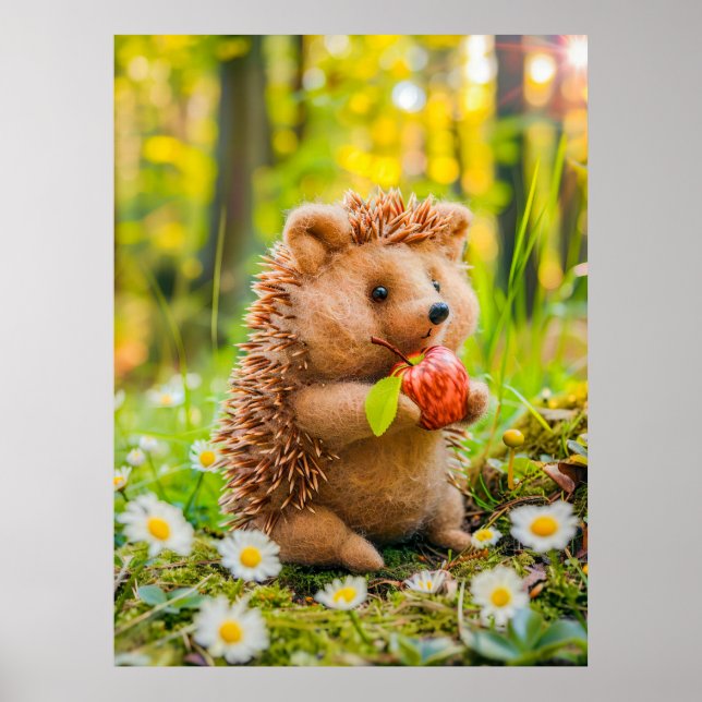 Póster Felt Hedgehog con Apple en parche de margarita (Frente)