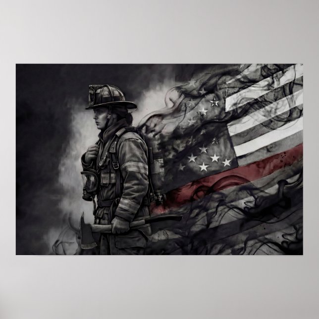 Póster Female Firefighter Red Line American Flag Tribute (Frente)