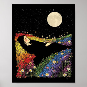 Póster Femenino colorido floral arcoíris de mujeres linda