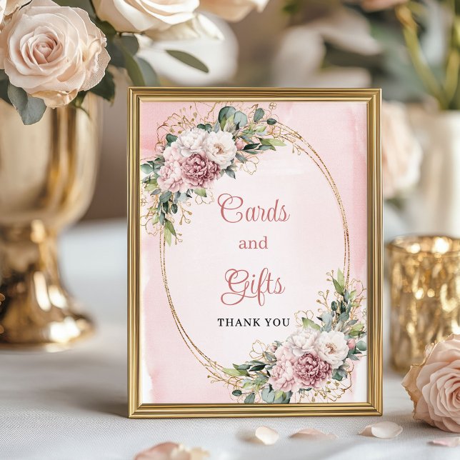 Póster Feminine Dusty Pink Floral Gold Glitter Cards Gift (Feminine Dusty Pink Floral Gold Glitter Cards and Gifts)