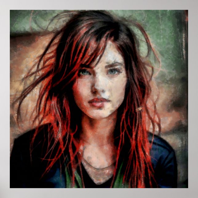 Póster Femme aux cheveux rouges dans le vent (Frente)