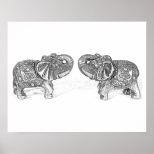 Póster Feng Shui Double Elephant - B&W