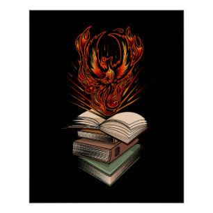 Póster Fénix Elevándose de las Llamas de los Libros Fanta