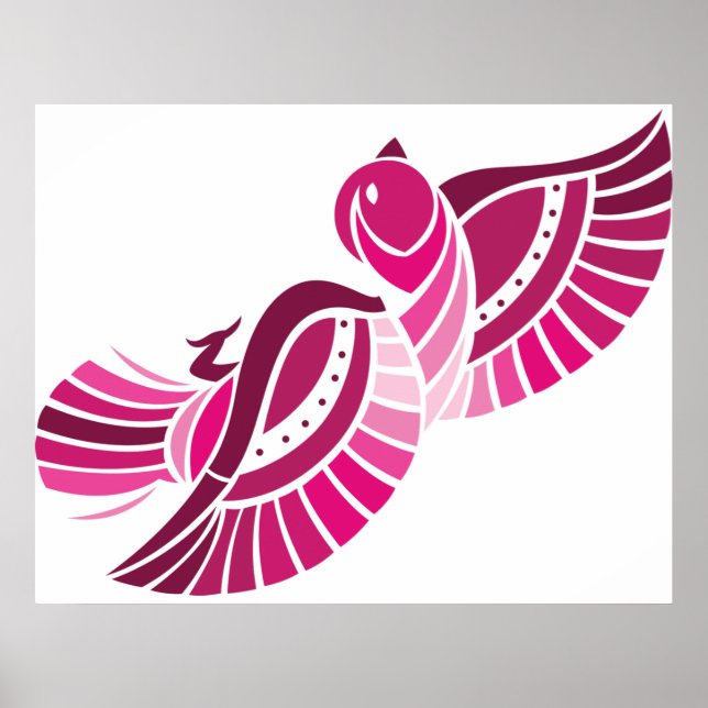 Póster Fénix Magenta Estilizada Ave Tribal Rosa (Frente)