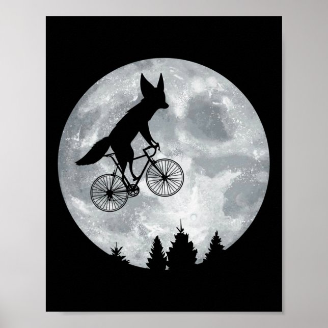 Póster Fennec Fox Riding Moon Bike Halloween Ciclismo Lun (Frente)