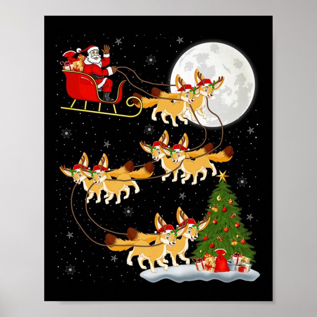 Póster Fennec Fox Santa Sleigh Flying Funny Magical Chris (Frente)
