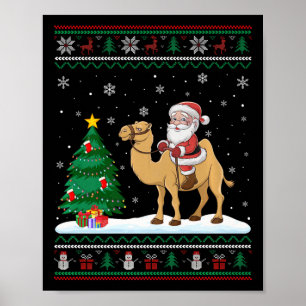 Póster Feo árbol de Navidad enciende Navidad Santa Riding