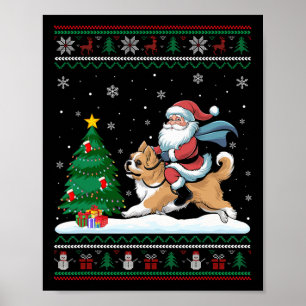 Póster Feo árbol de Navidad enciende Navidad Santa Riding