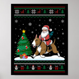 Póster Feo árbol de Navidad enciende Santa Riding Bull Te