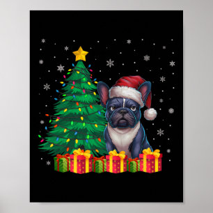 Póster Feo Bulldog francés Navidades de Santa Hat alumbra