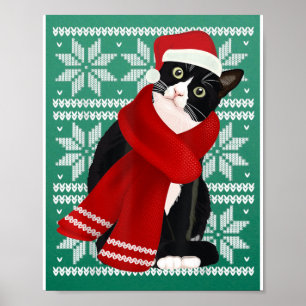 Póster Feo feriado de la bufanda del gato negro de gato d