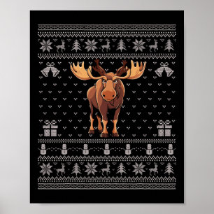 Póster Feo Navidades de renos de alce al estilo suéter de