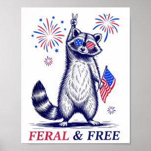 Póster Feral & Racoon Patriótico Gratuito Feral Y