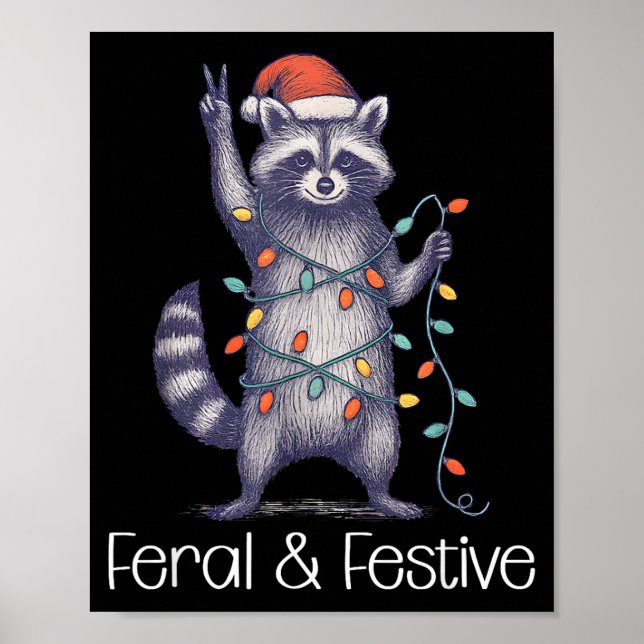 Póster Feral And Festive Raccoon, Funny Christmas  (Frente)