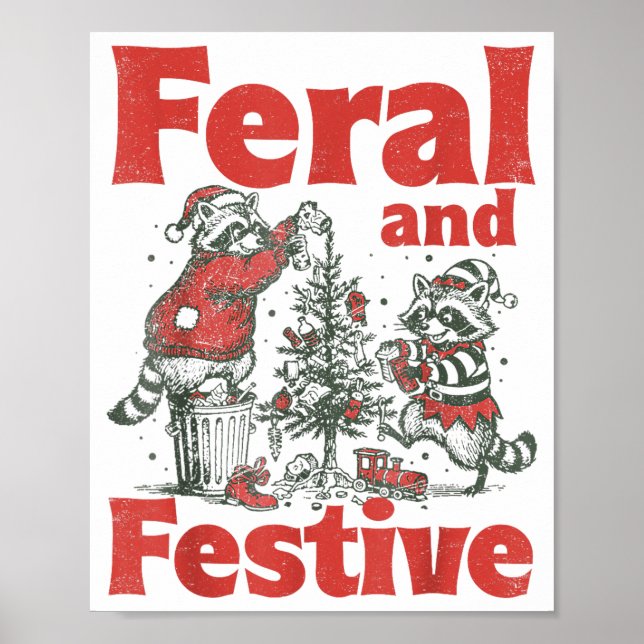 Póster Feral And Festive Raccoon Santa Christmas Holiday  (Frente)