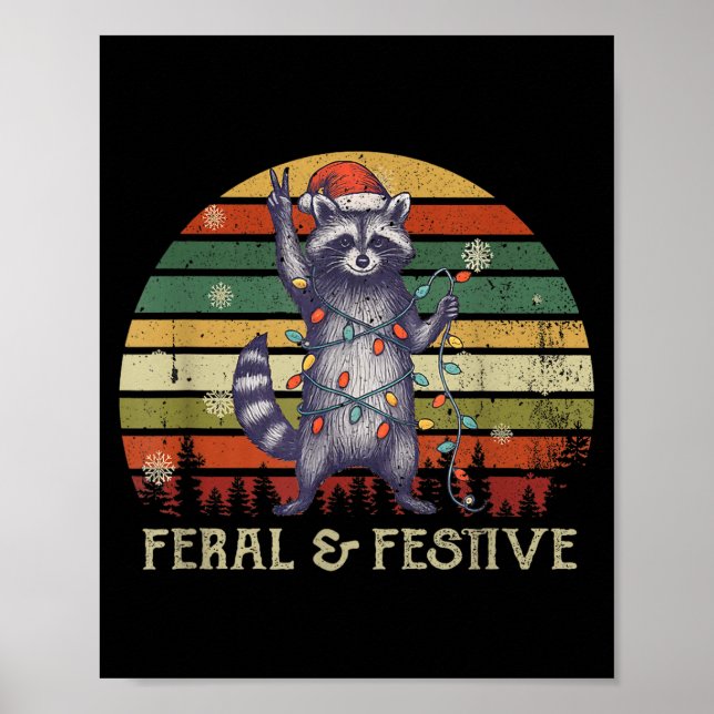 Póster Feral And Festive Raccoon Santa Christmas Holiday  (Frente)