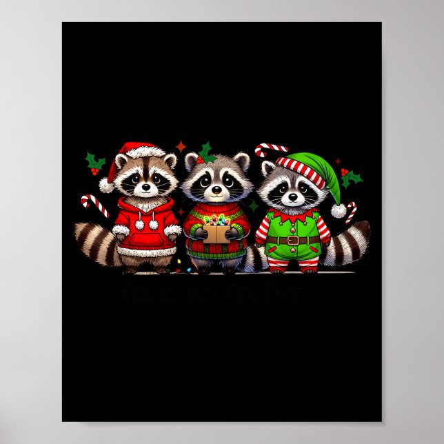 Póster Feral But Festive Funny Christmas Cute Raccoon Elf (Frente)