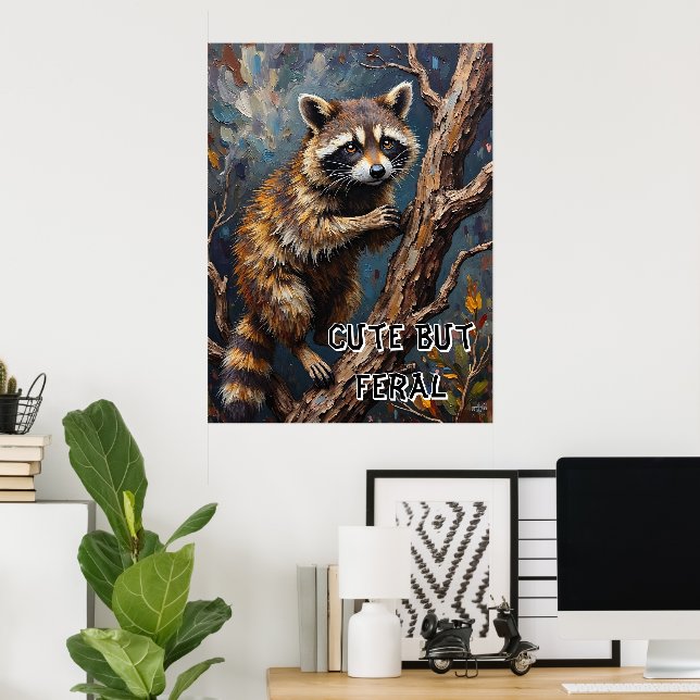 Póster Feral Gaze: Raccoon en el bosque desnudo (Oficina en casa)