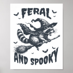 Póster Feral Y Spooky Raccoon Witch Gorra Halloween Funny
