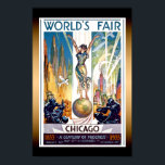 Póster Feria Mundial de Chicago de 1933 - Art Deco retro<br><div class="desc">Hermoso poster retro Art Deco vintage de la Feria Mundial del Progreso de 1933 - Un siglo de progreso,  que muestra a mujeres paradas en el planeta Tierra entre líneas aéreas,  aviones y baches.</div>