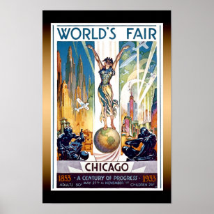 Póster Feria Mundial de Chicago de 1933 - Art Deco retro 