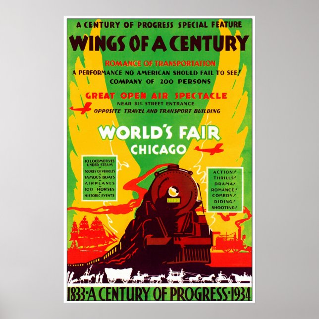 Póster Feria Mundial de Chicago de 1934 por tren (Frente)