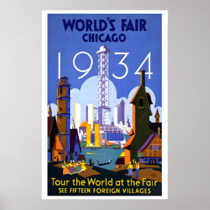 Póster Feria Mundial de Chicago de 1934 Recorre el Mundo