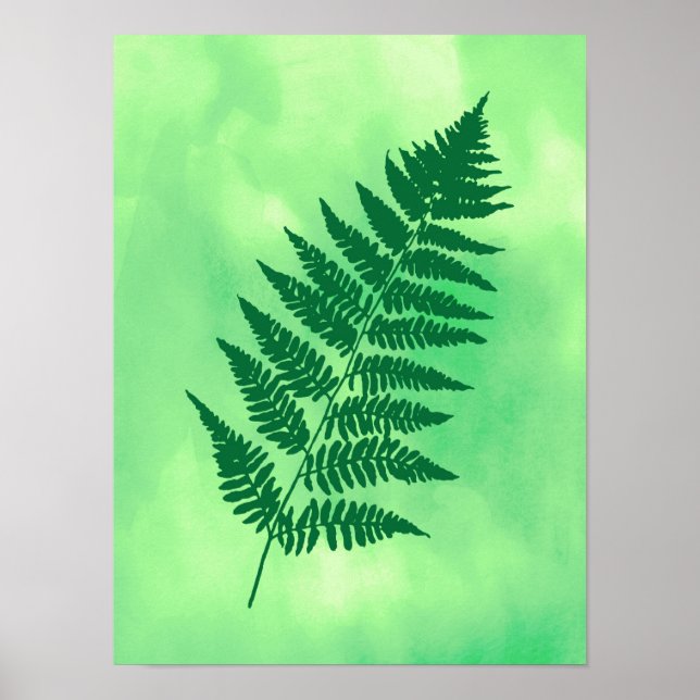 Póster Fern Frond, verde sobre un poste de fondo acuarela (Frente)