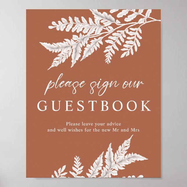 Póster Fern | Rótulo de libros de invitados Boda de calig (Frente)