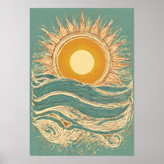 Póster Feroe Sun On Green Sun Ilustracion Wall Art Imprim