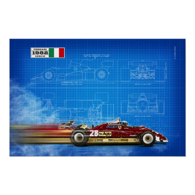 Póster Ferrari 126c2 Blueprint (Anverso)