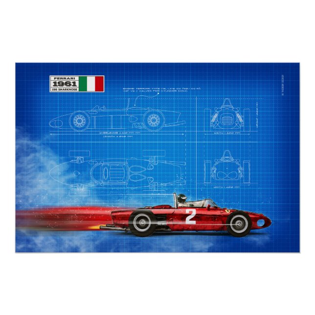 Póster Ferrari 156 Sharknose Blueprint (Anverso)